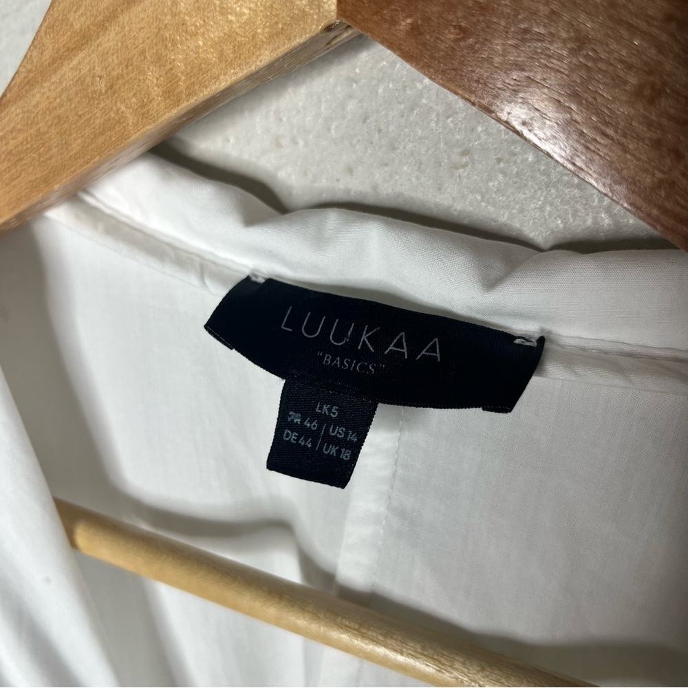 Luukaa White Cotton Poplin Asymmetrical Button Down Shirt Tunic Lagenlook Layer - Picture 9 of 10